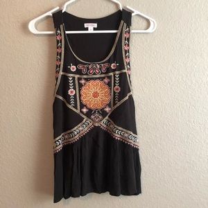 Black Tank Top with Embroidered Details
